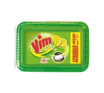 Vim Dishwash Bar Lemon Tub, With Power Of 100 Lemon, Fastest On Burnt Food Stains, Comes With A Sturdy Re-Usable Box And Free Scrubber, 250 g